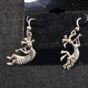 Southwestern Sterling Kokopelli Dancer and flute Earrings Grandmacore Native Art